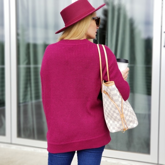 PLUM WEAVERED FRONT KNIT SWEATER - Picture 2 of 4